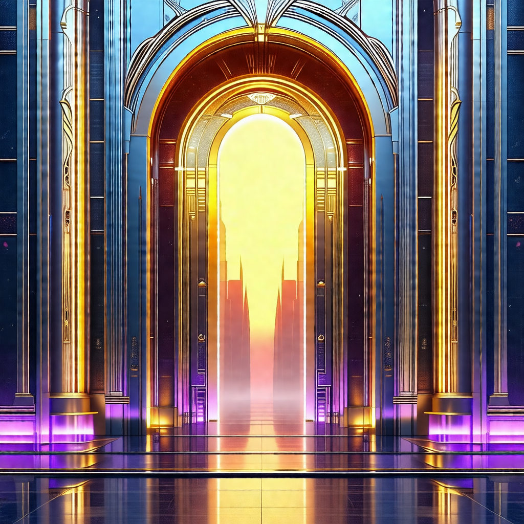 Large, ornate archway with a golden glow