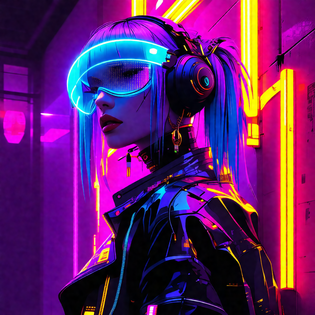 Woman wearing a futuristic outfit, including a black jack...