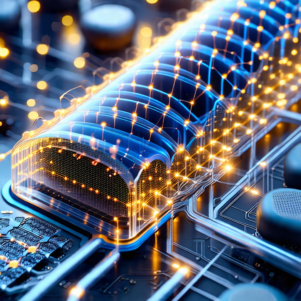 Close-up of a computer circuit board with a blue light il...