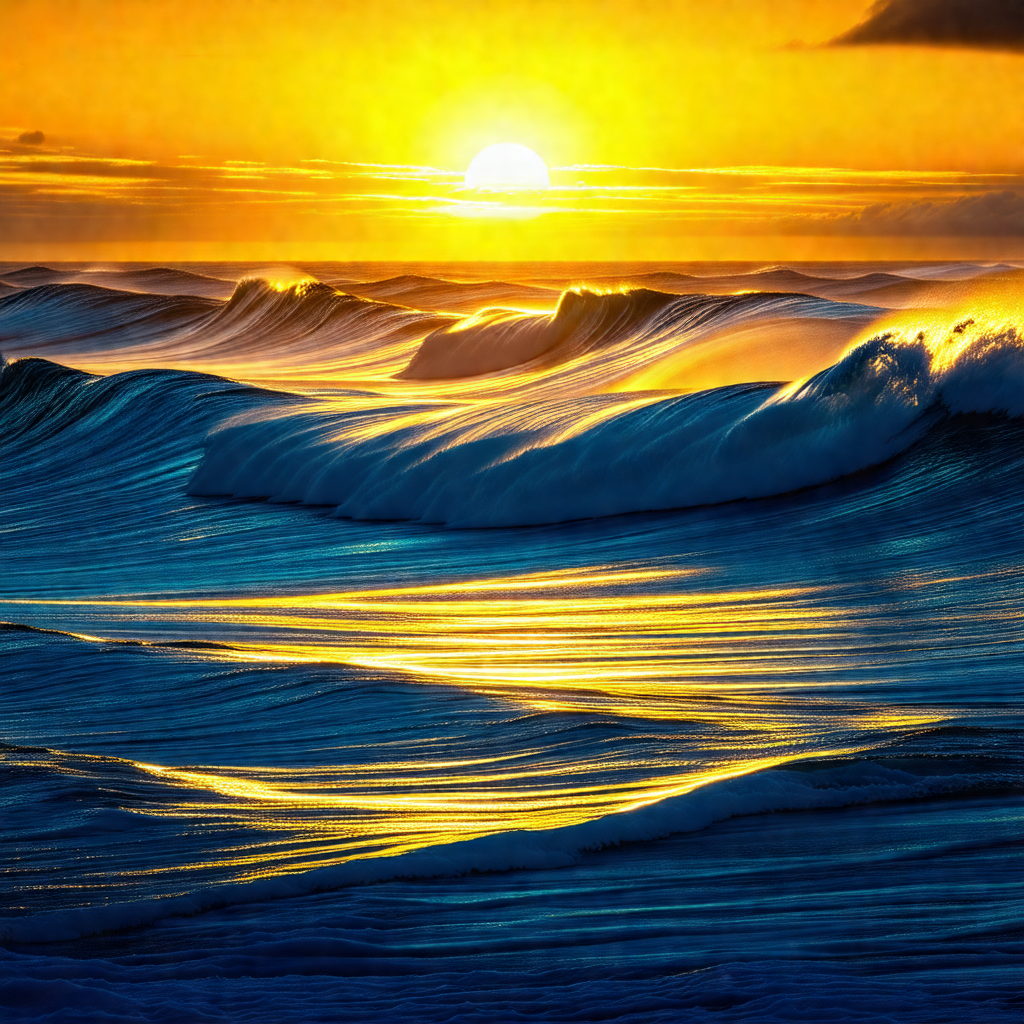 Captures a beautiful sunset over the ocean
