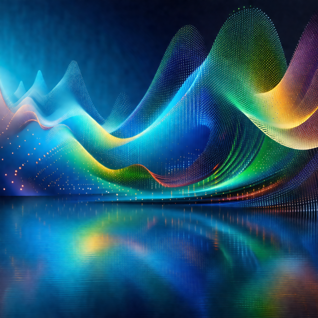 Large, colorful sculpture of a wave, located in a body of...