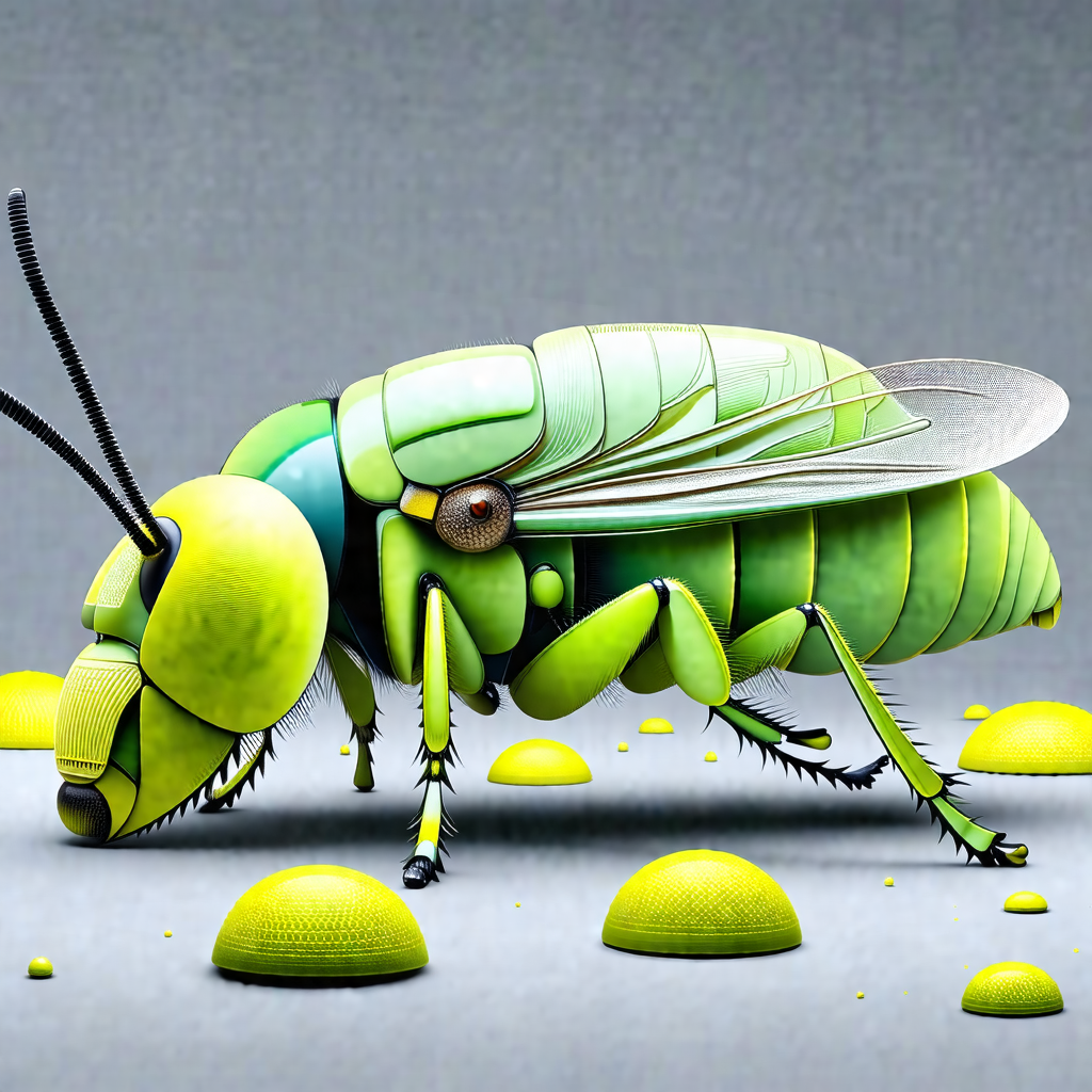 Green and yellow beetle, possibly a grasshopper, standing...