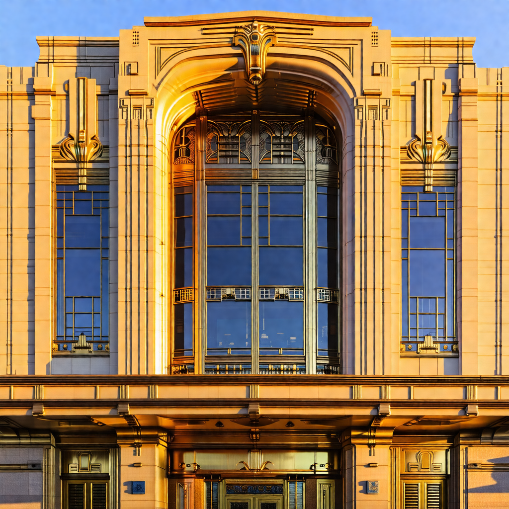Large, ornate building with a prominent archway