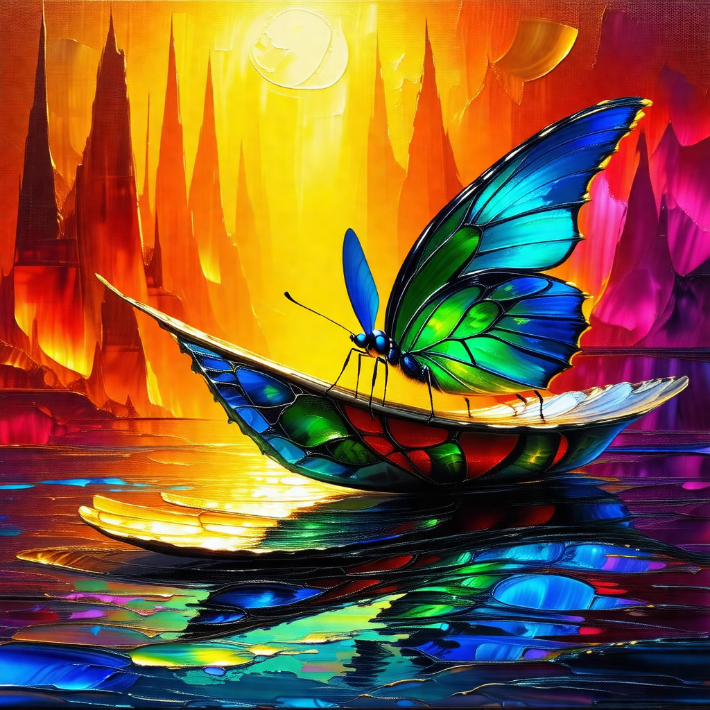Colorful butterfly boat floating on a body of water