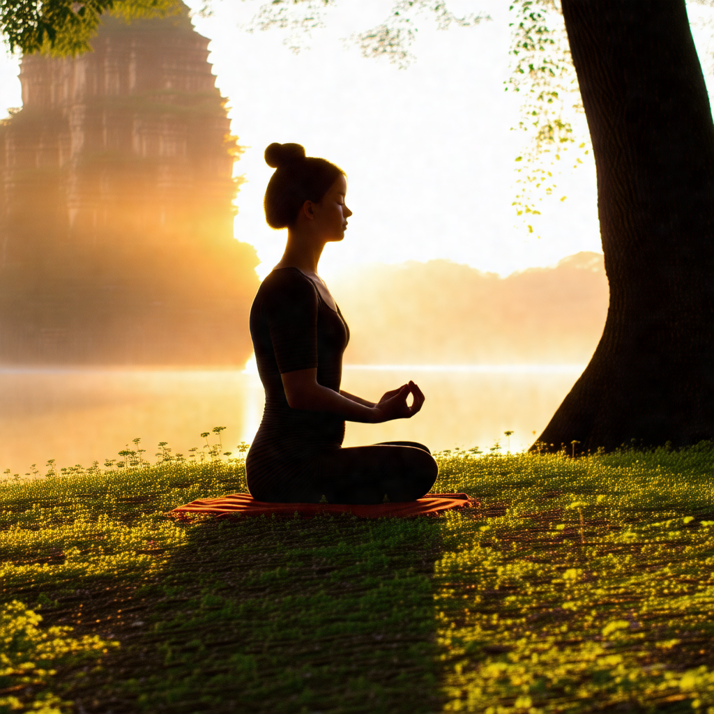 Woman sitting on the ground in a serene setting
