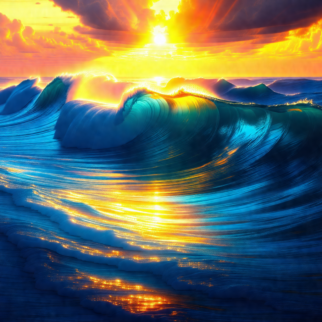 Large body of water with a beautiful sunset in the backgr...