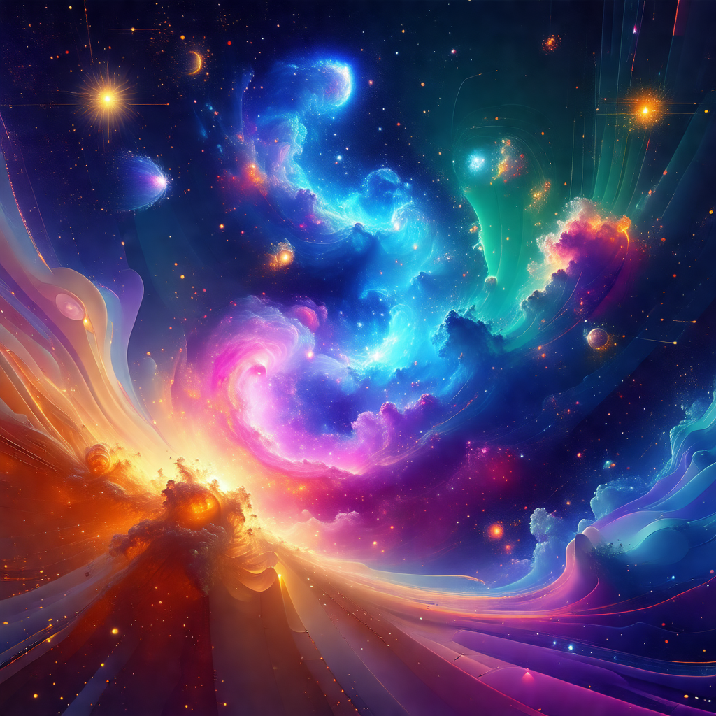 Vibrant and colorful painting of a galaxy, featuring a va...