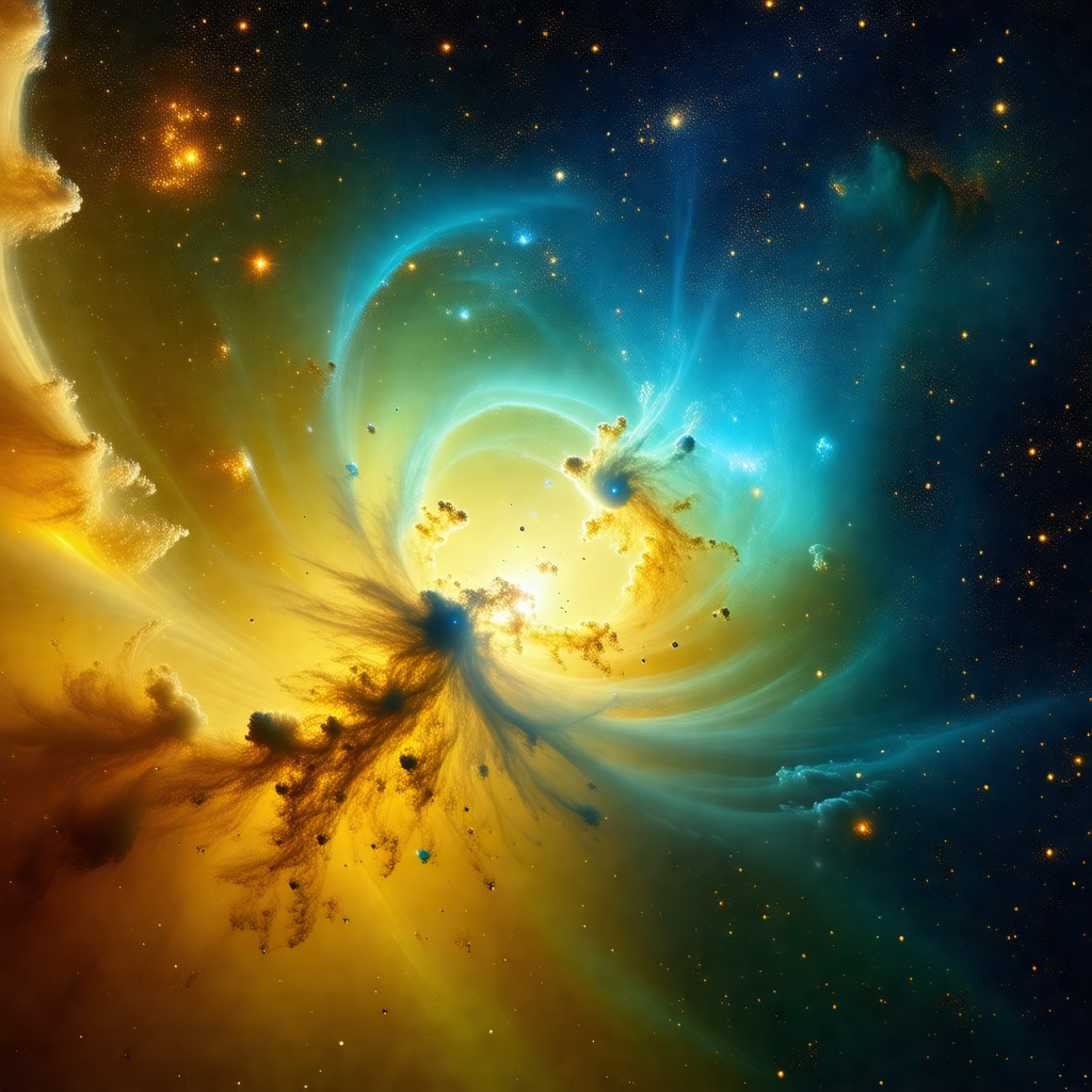 Beautiful and colorful spiral galaxy, with a bright yello...