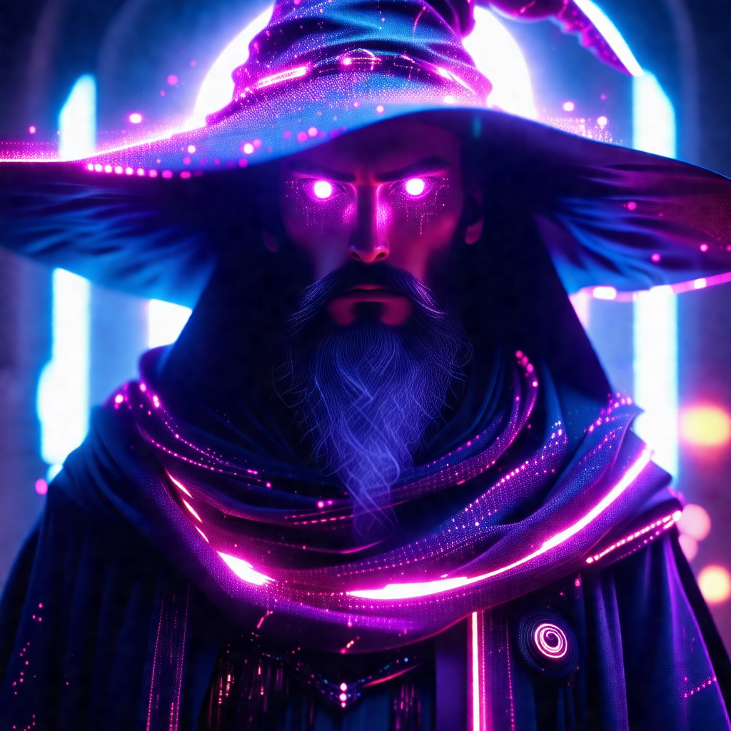 Man wearing a wizard's hat and a long purple robe