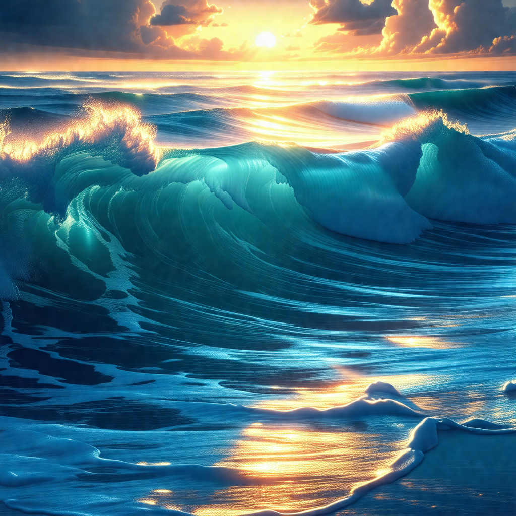 Beautiful ocean scene with a large wave crashing onto the...