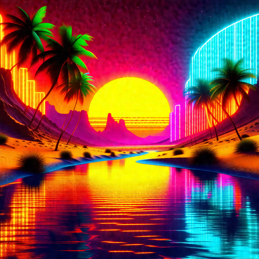 Colorful and vibrant painting of a tropical landscape