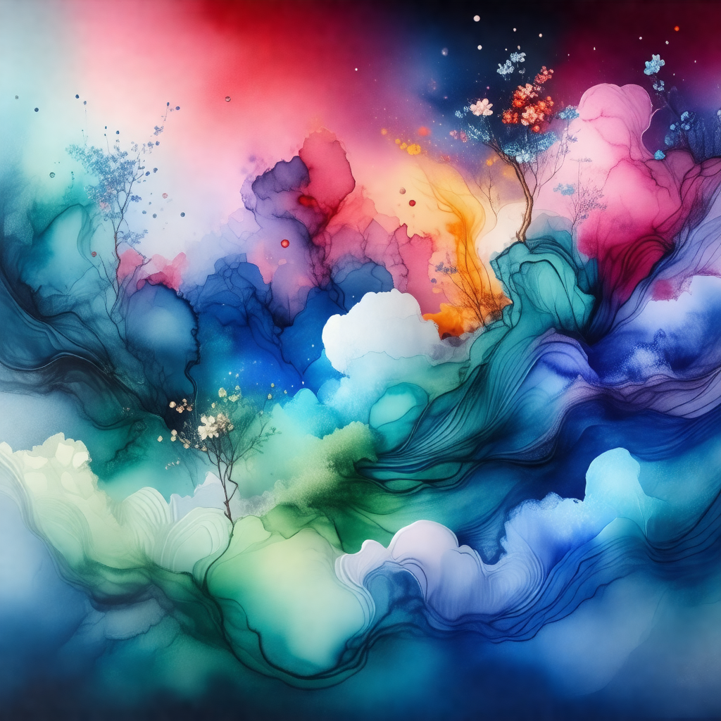 Colorful painting of a tree with a blue sky in the backgr...