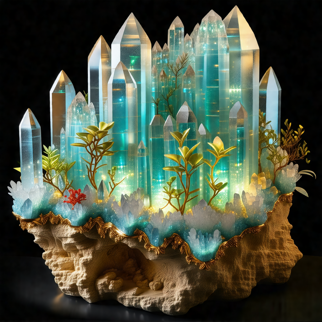 Large, intricately designed crystal sculpture, resembling...