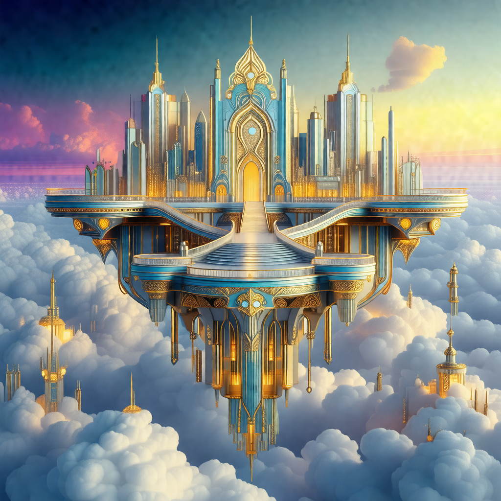 Fantasy artwork of a city floating in the sky