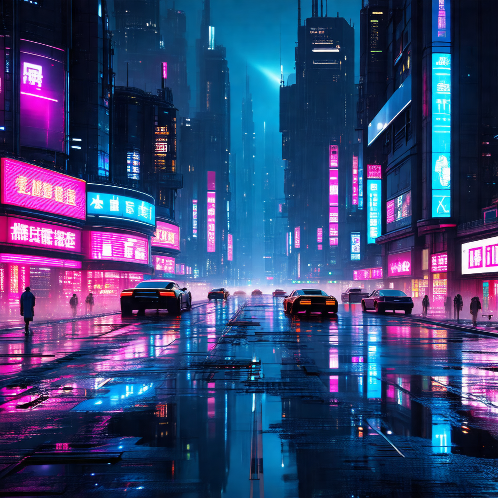 Busy city street at night, with a group of cars driving d...