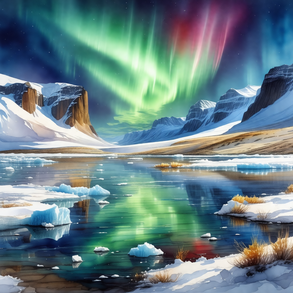 Beautiful scene of a frozen lake surrounded by snow-cover...
