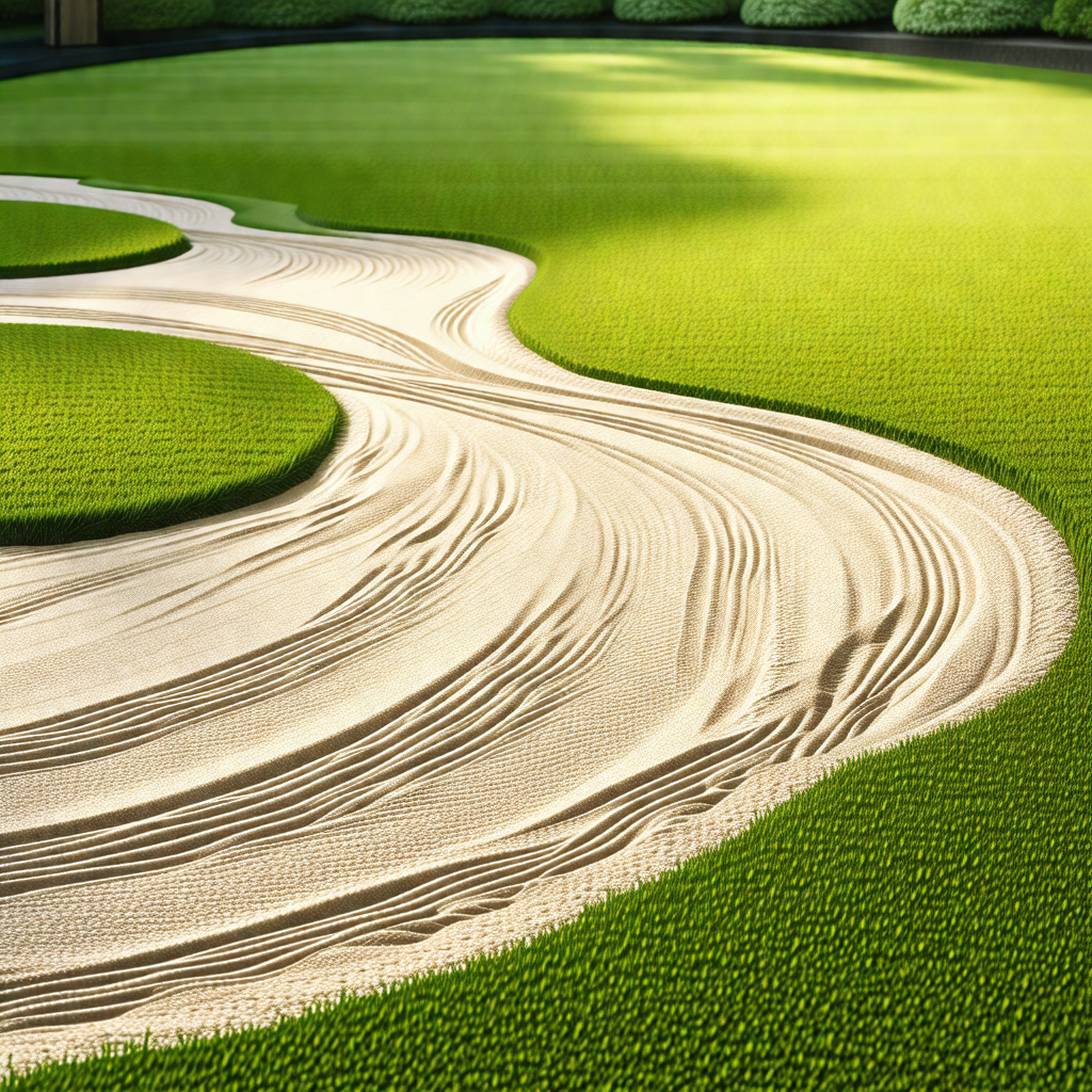 Large, lush green field with a sandy pathway running thro...