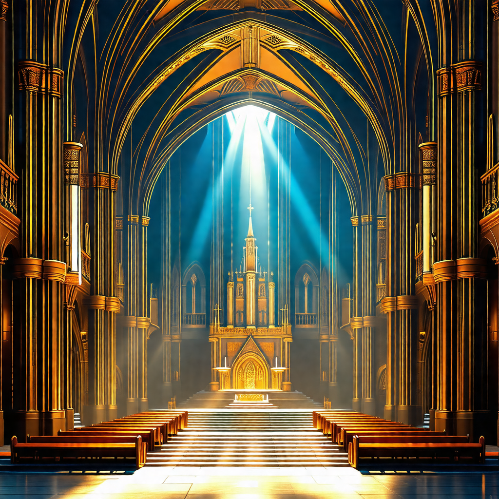 Large, ornate cathedral with a massive stained glass window
