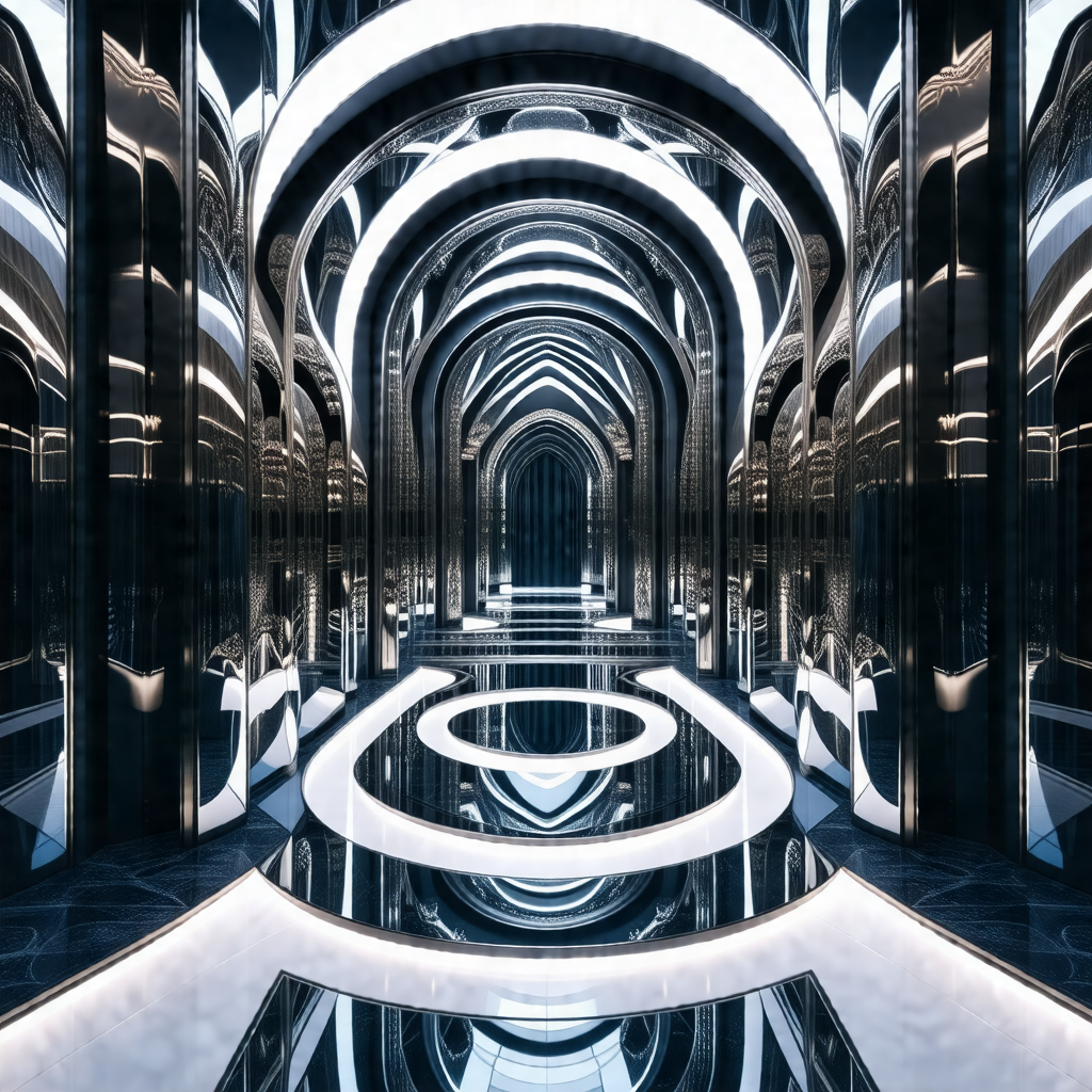 Large, open, and modern building with a large, circular, ...