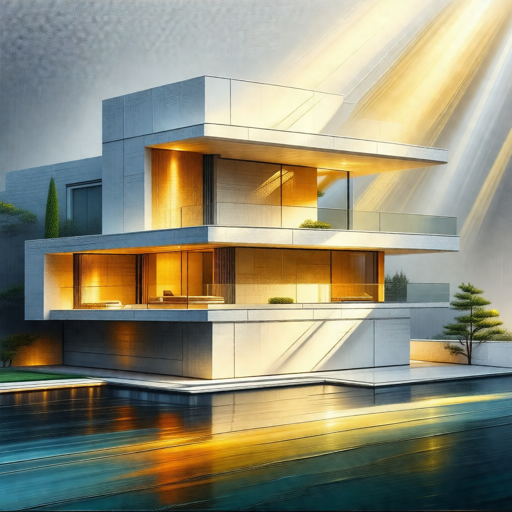 Computer-generated drawing of a large, modern-looking hou...