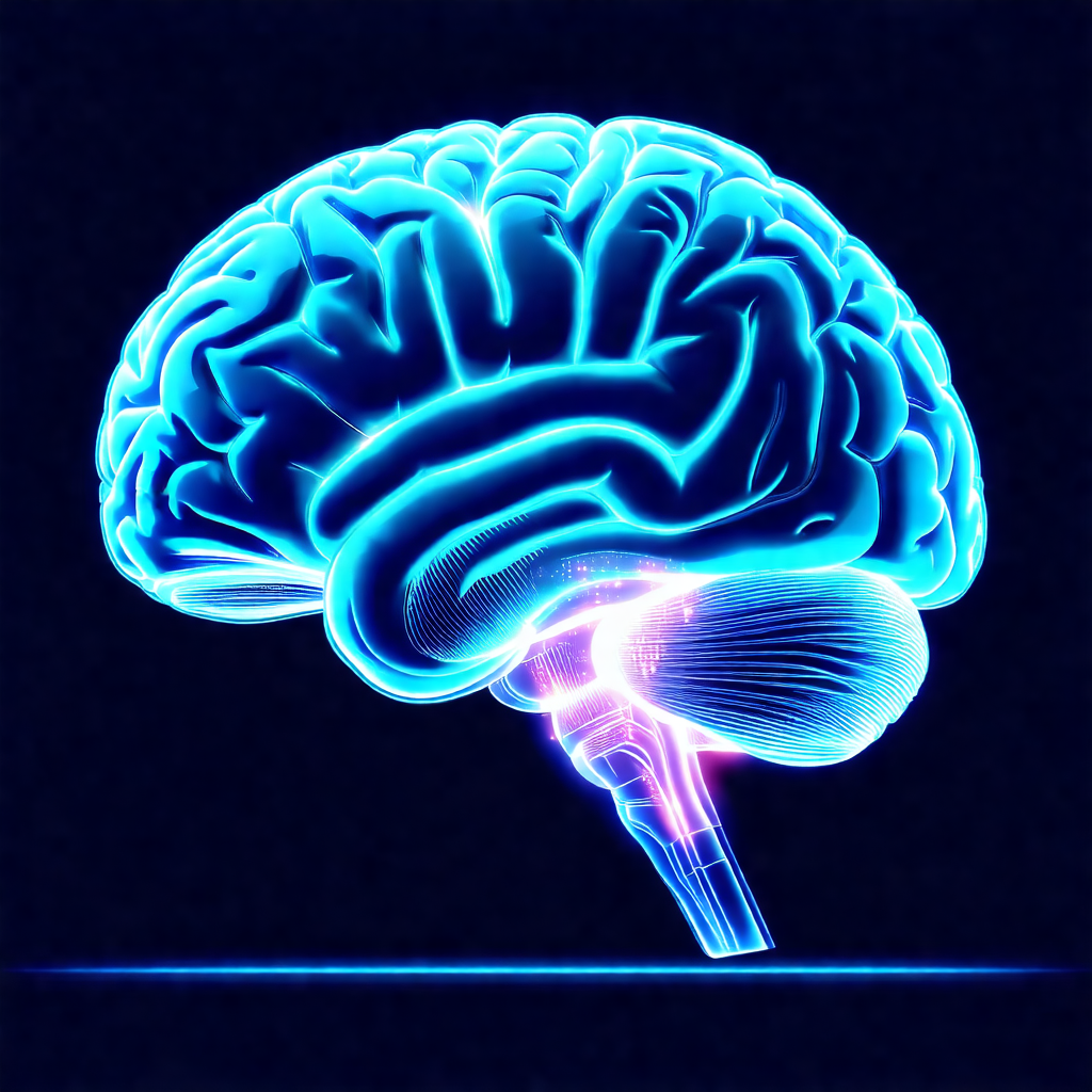 Close-up of a human brain, with a blue light illuminating...