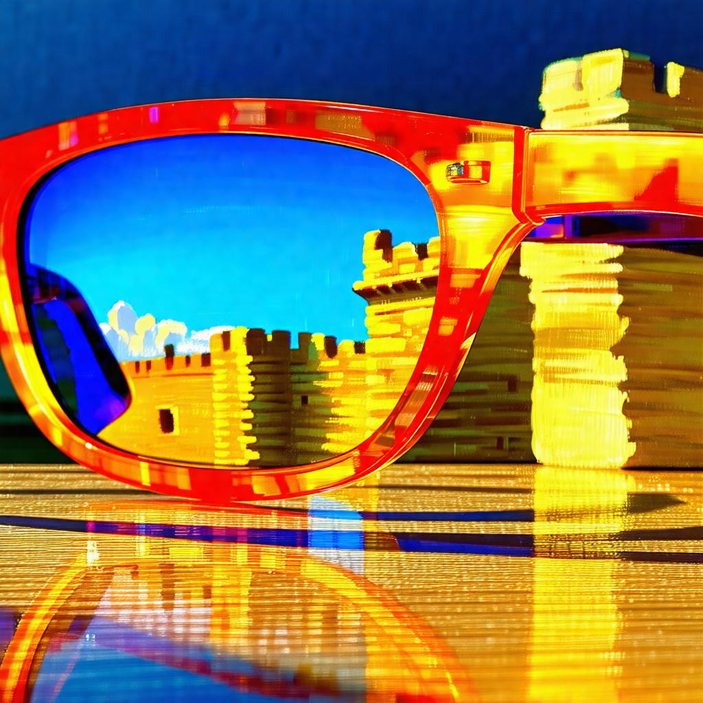 Pair of red sunglasses placed on a table