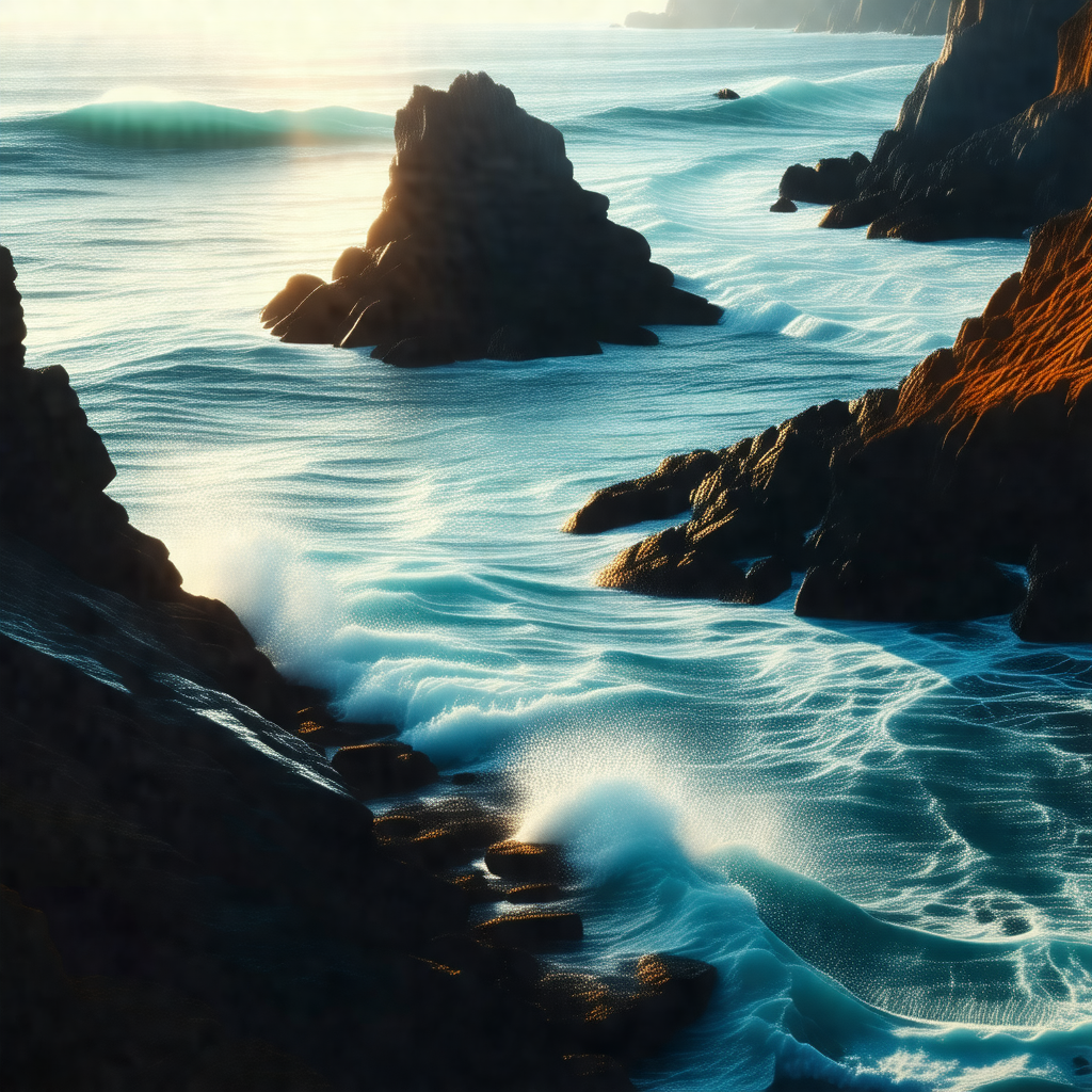 Beautiful ocean scene with a rocky coastline