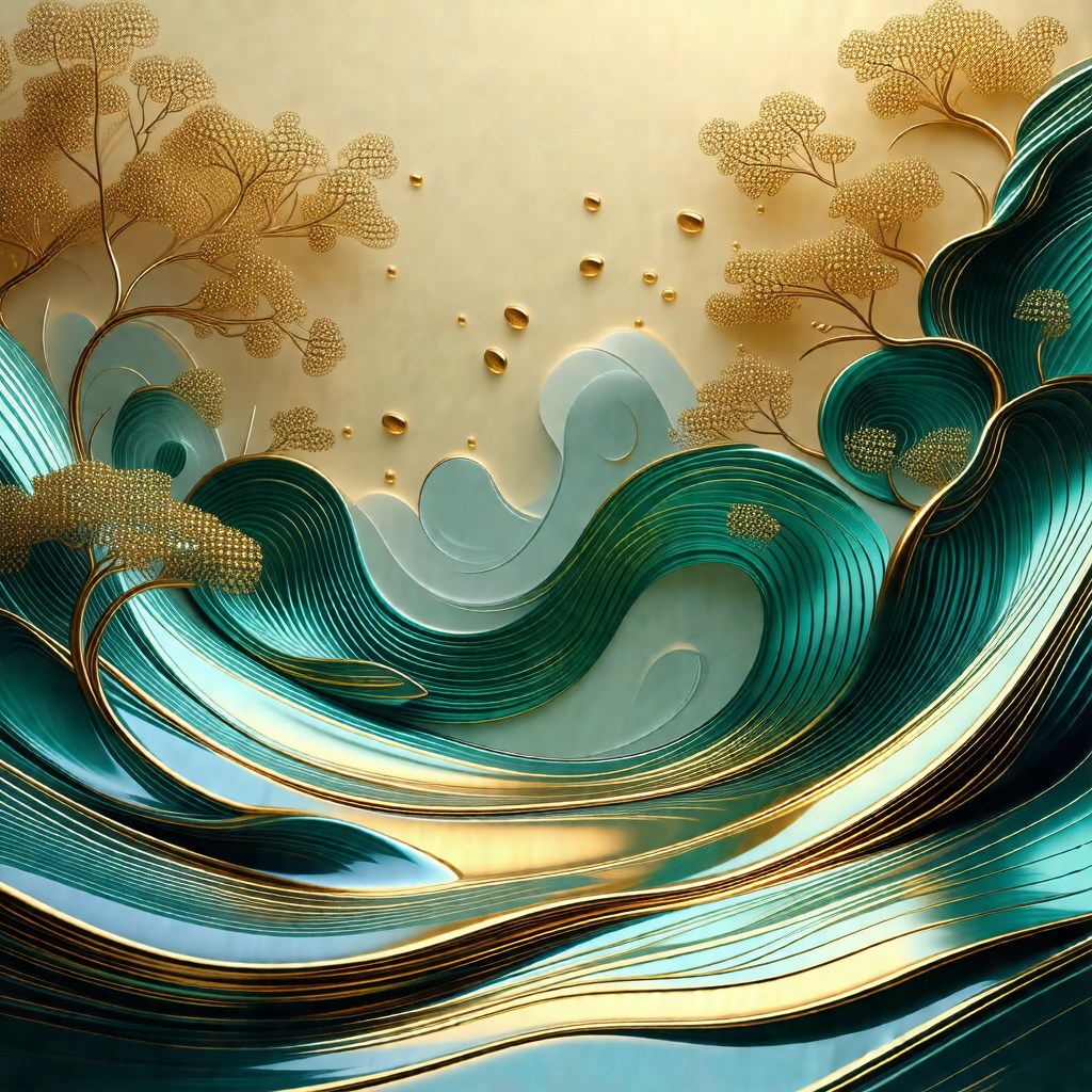 Large, colorful wave with a tree in the middle of it