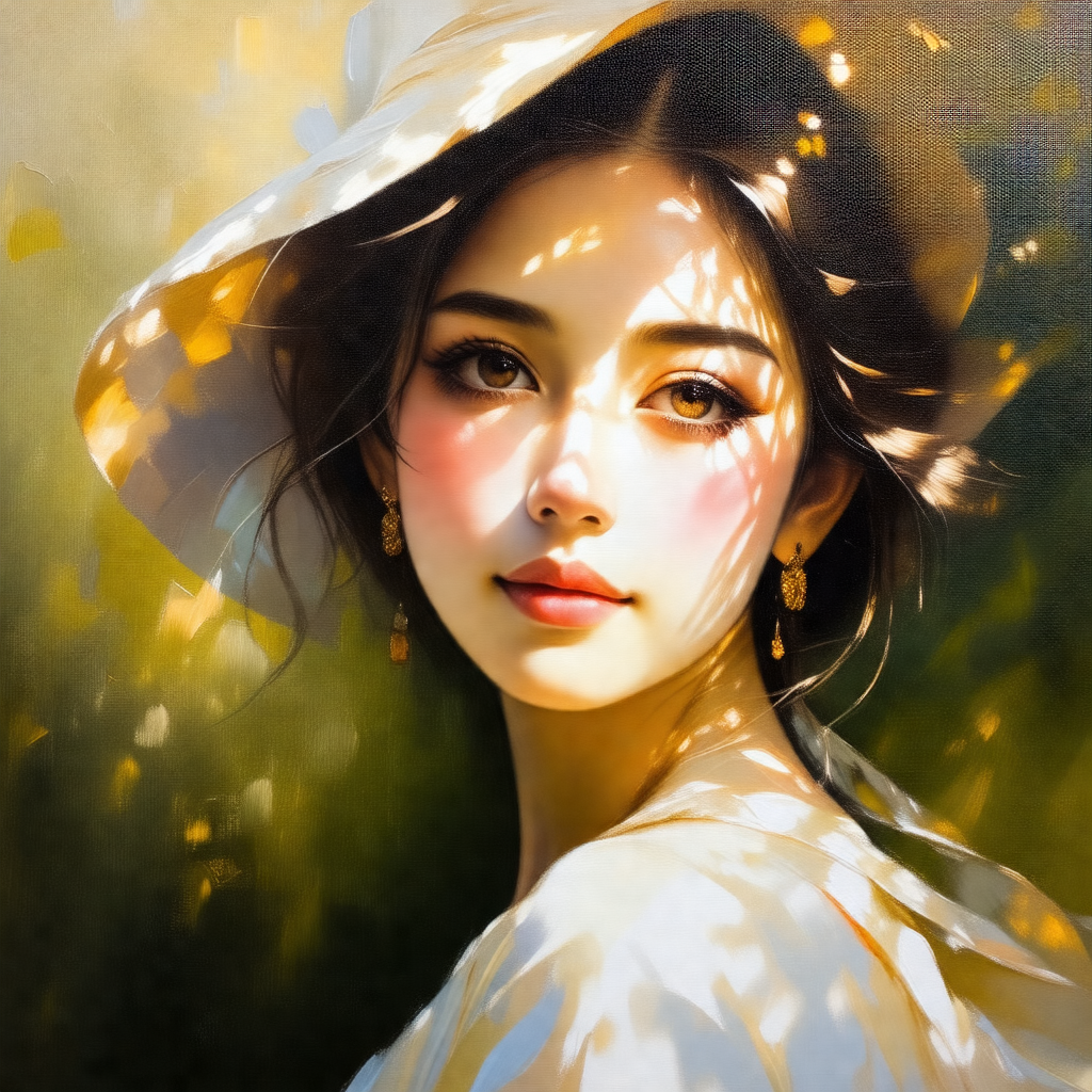 Beautiful woman wearing a white hat and a white dress