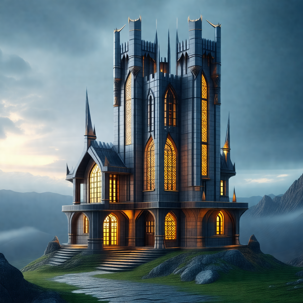 Large, ornate castle with a tall tower and a cathedral-li...