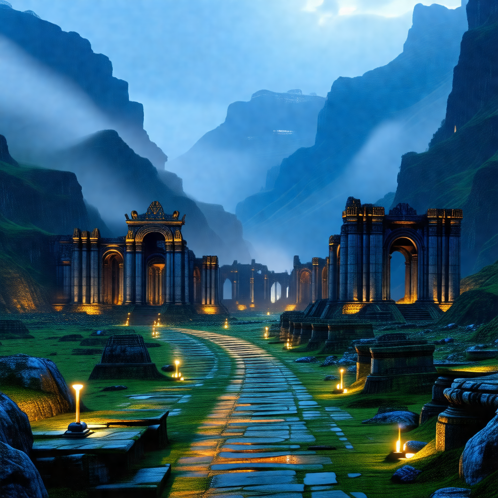 Digital painting of a mountainous landscape with a path l...