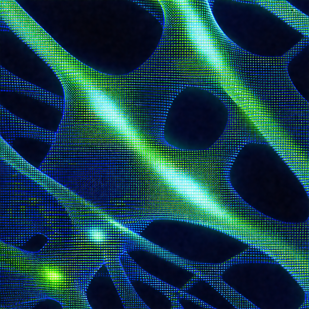 Close-up of a green, glowing, and intricate structure tha...
