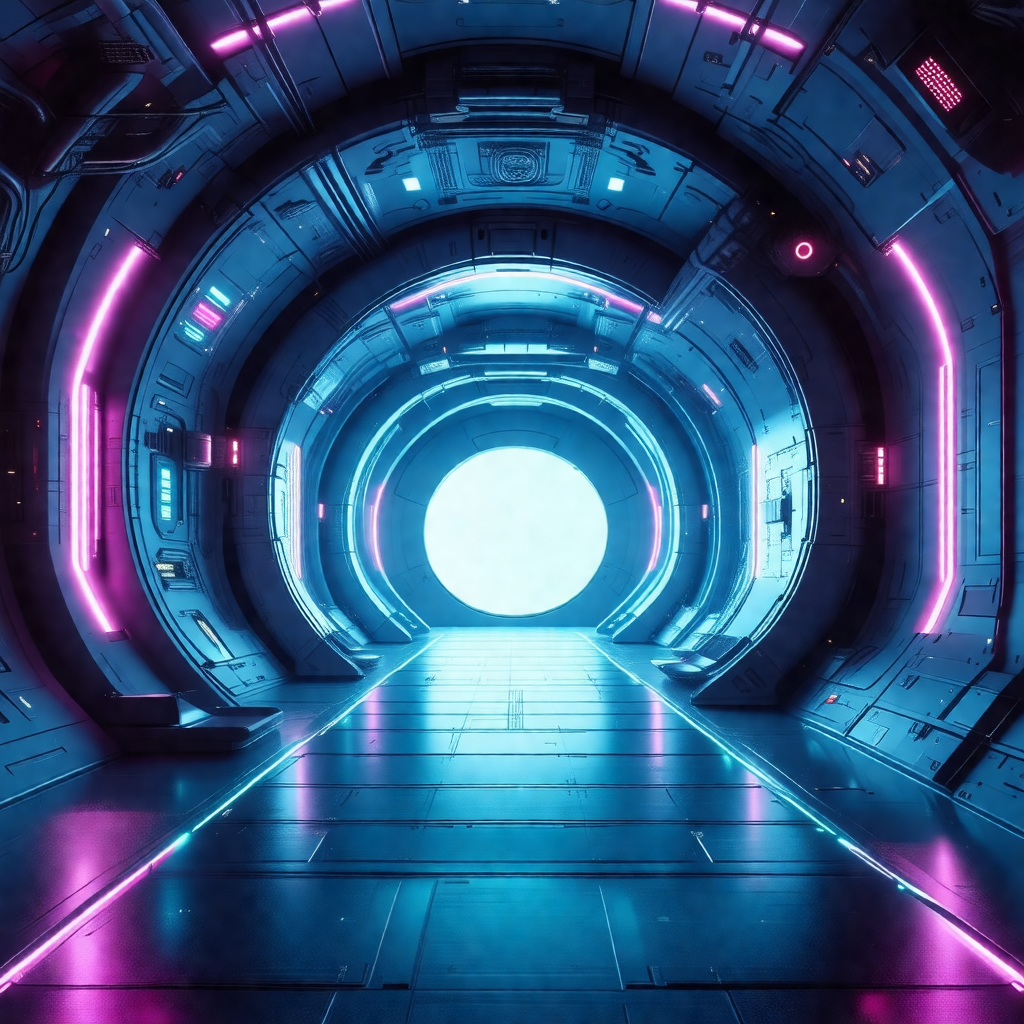 Futuristic scene with a blue and purple color scheme