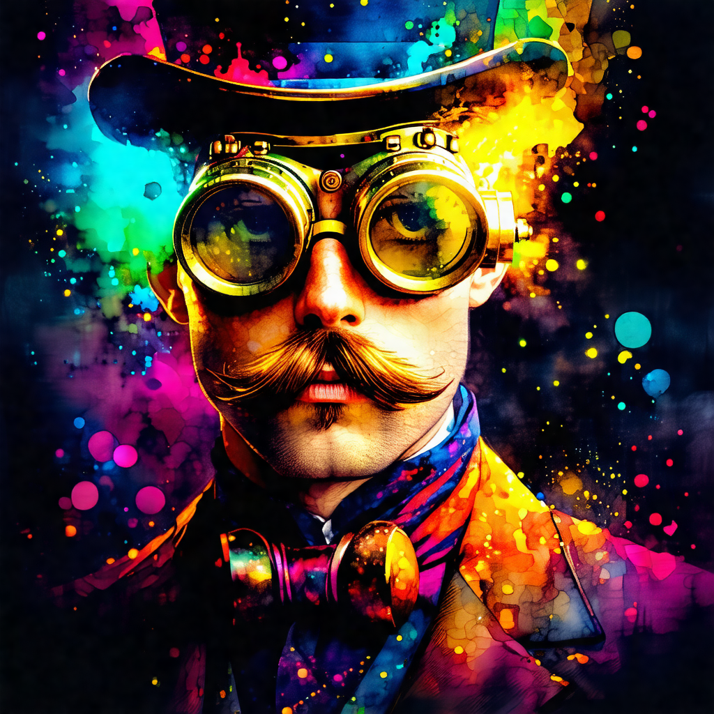Man wearing a top hat and goggles, giving him a unique an...