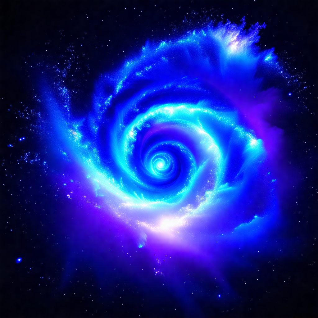 Blue spiral galaxy with a swirling pattern