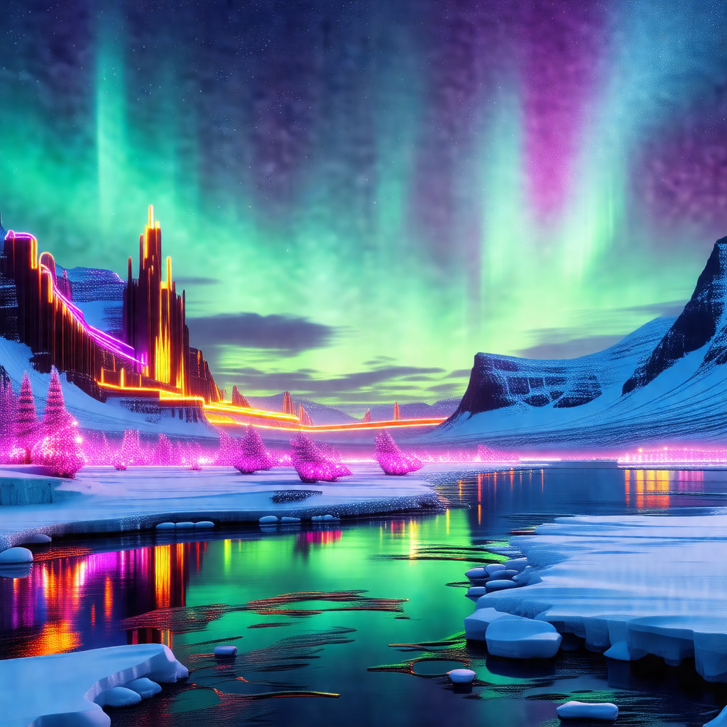 Beautiful scene of a frozen lake surrounded by snow-cover...