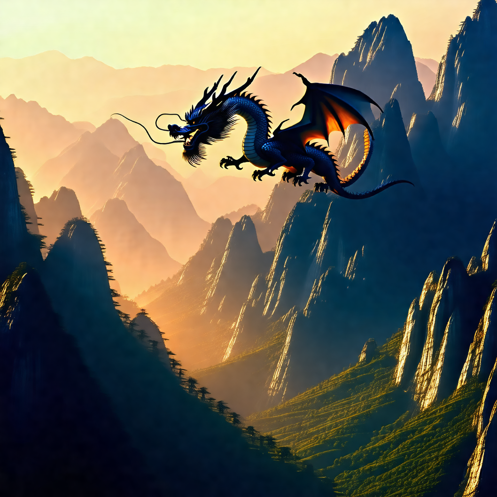 Dragon flying through the air, with its wings spread wide