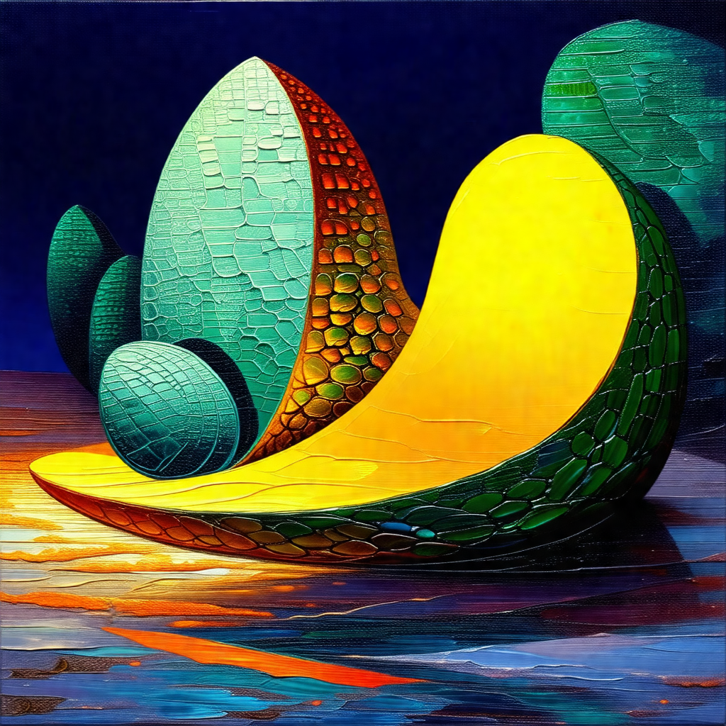 Colorful and artistic arrangement of three large, oddly s...