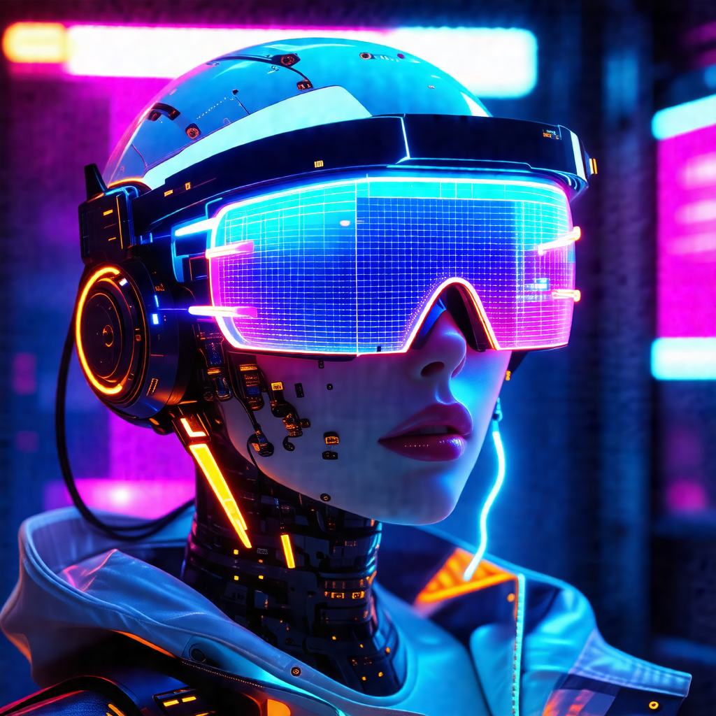 Woman wearing futuristic goggles and a white jacket