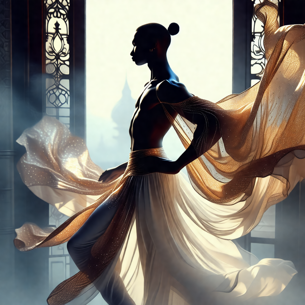 Man standing in front of a doorway, wearing a white dress...