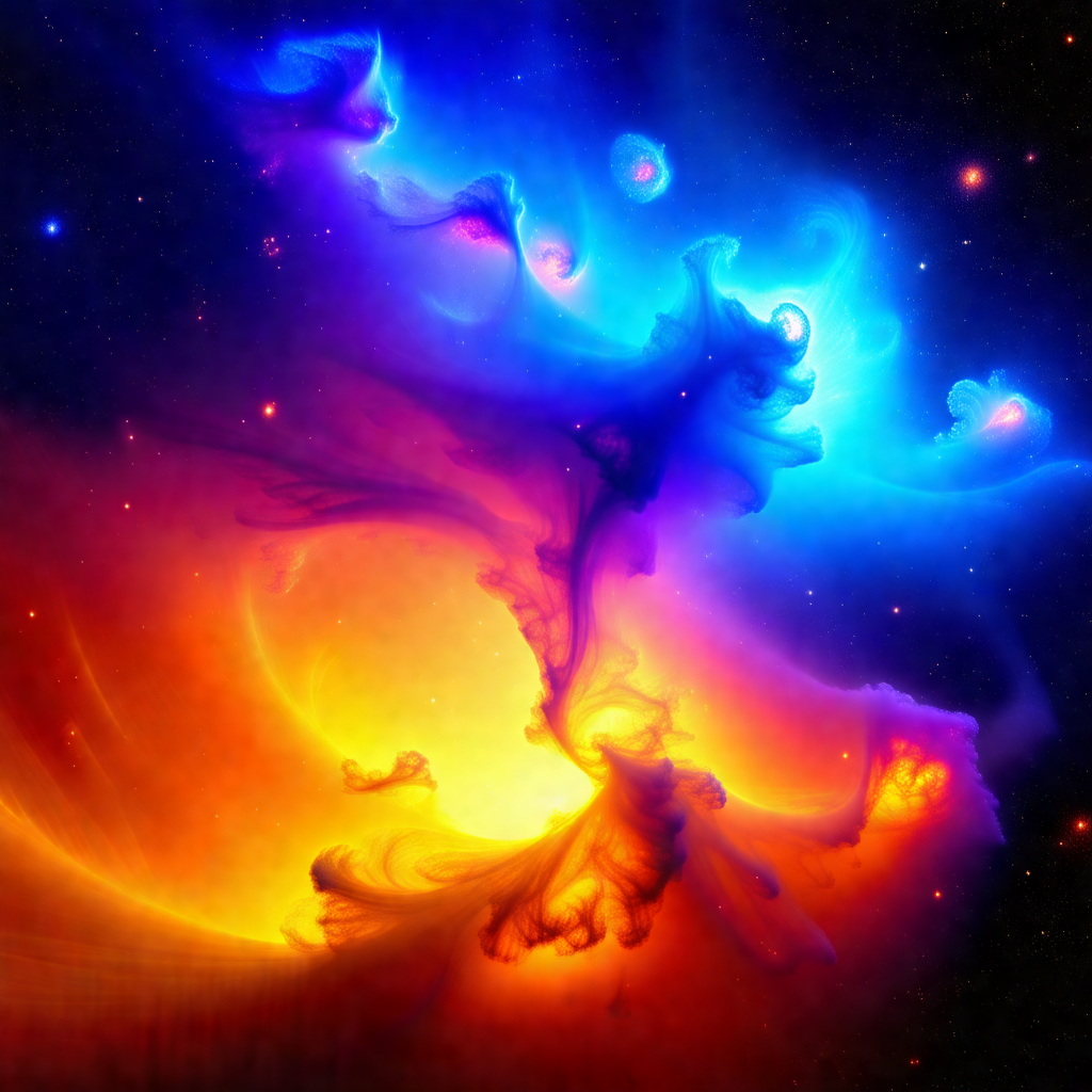 Vibrant and colorful nebula, with a mix of blue, purple, ...