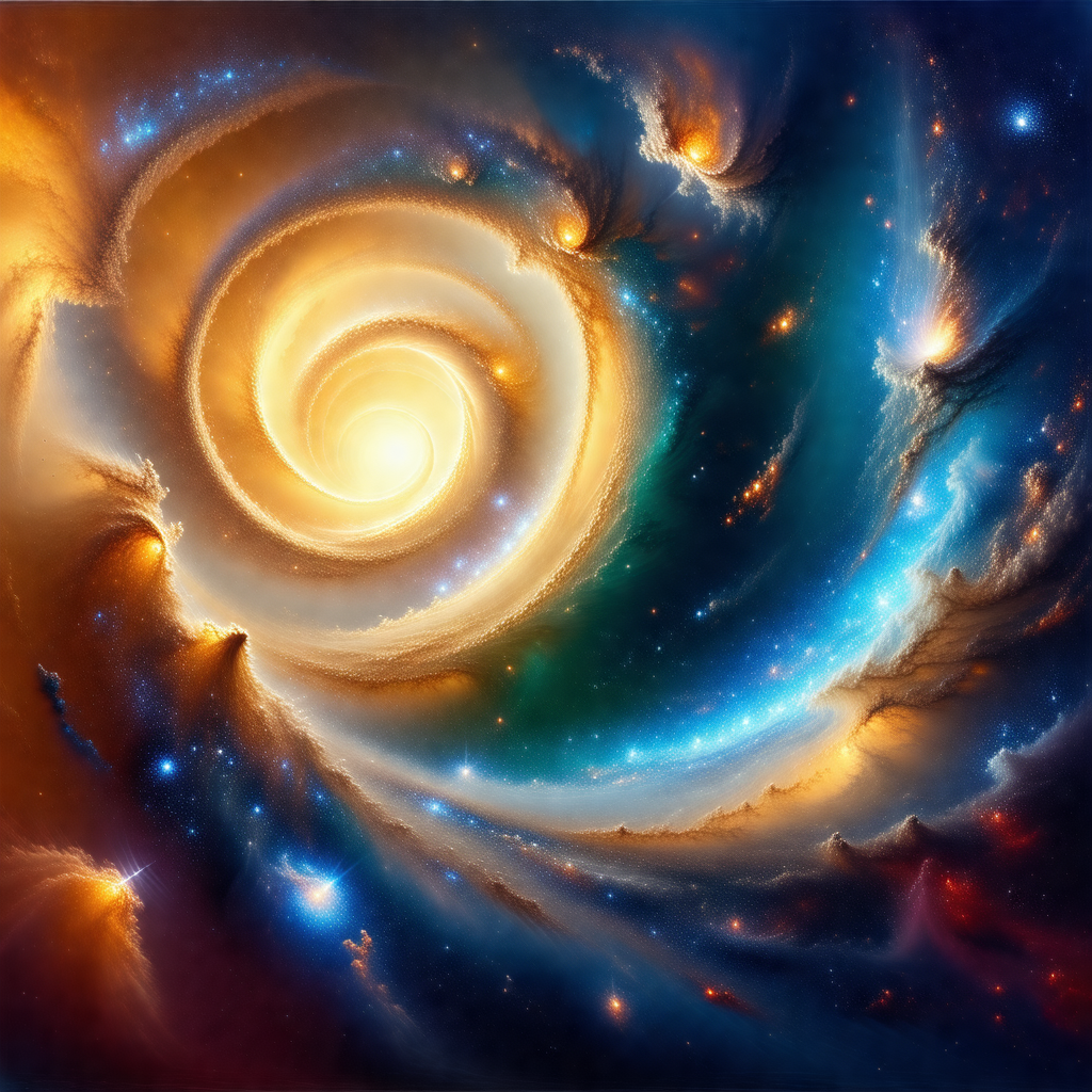 Vibrant and colorful painting of a spiral galaxy