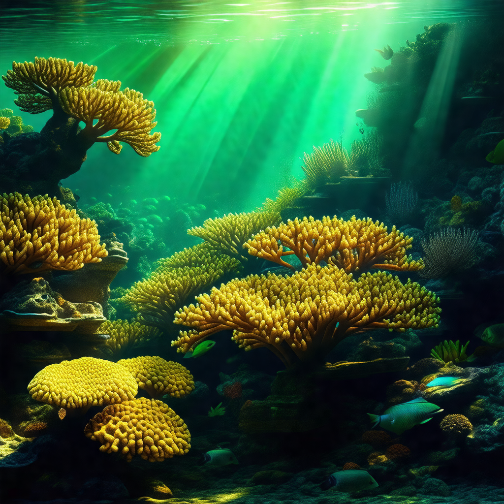 Vibrant underwater scene with a variety of colorful coral...