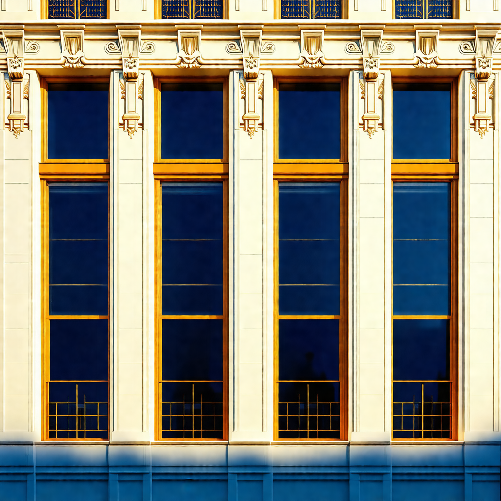 Large, ornate building with a row of windows