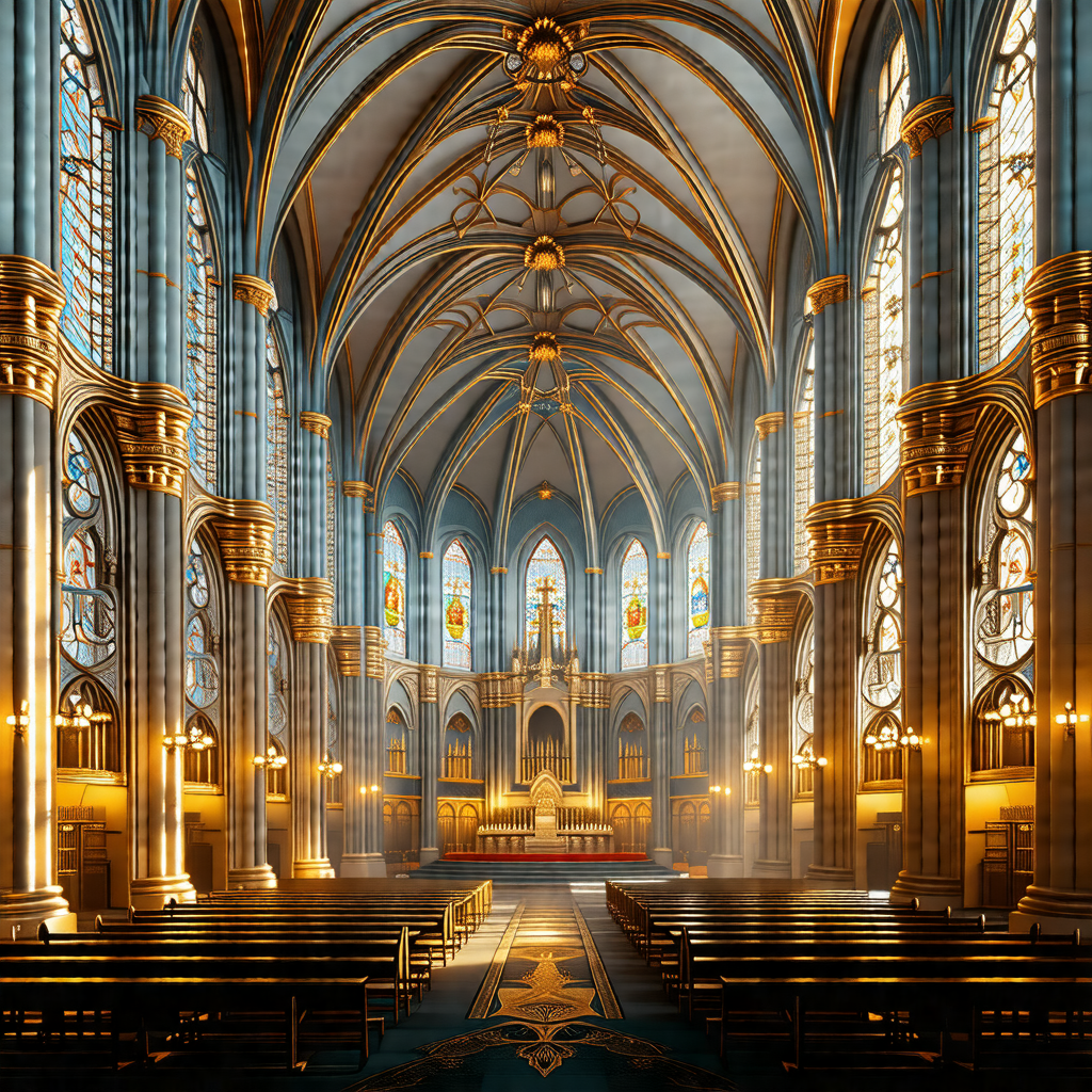 Large, ornate cathedral with a high vaulted ceiling