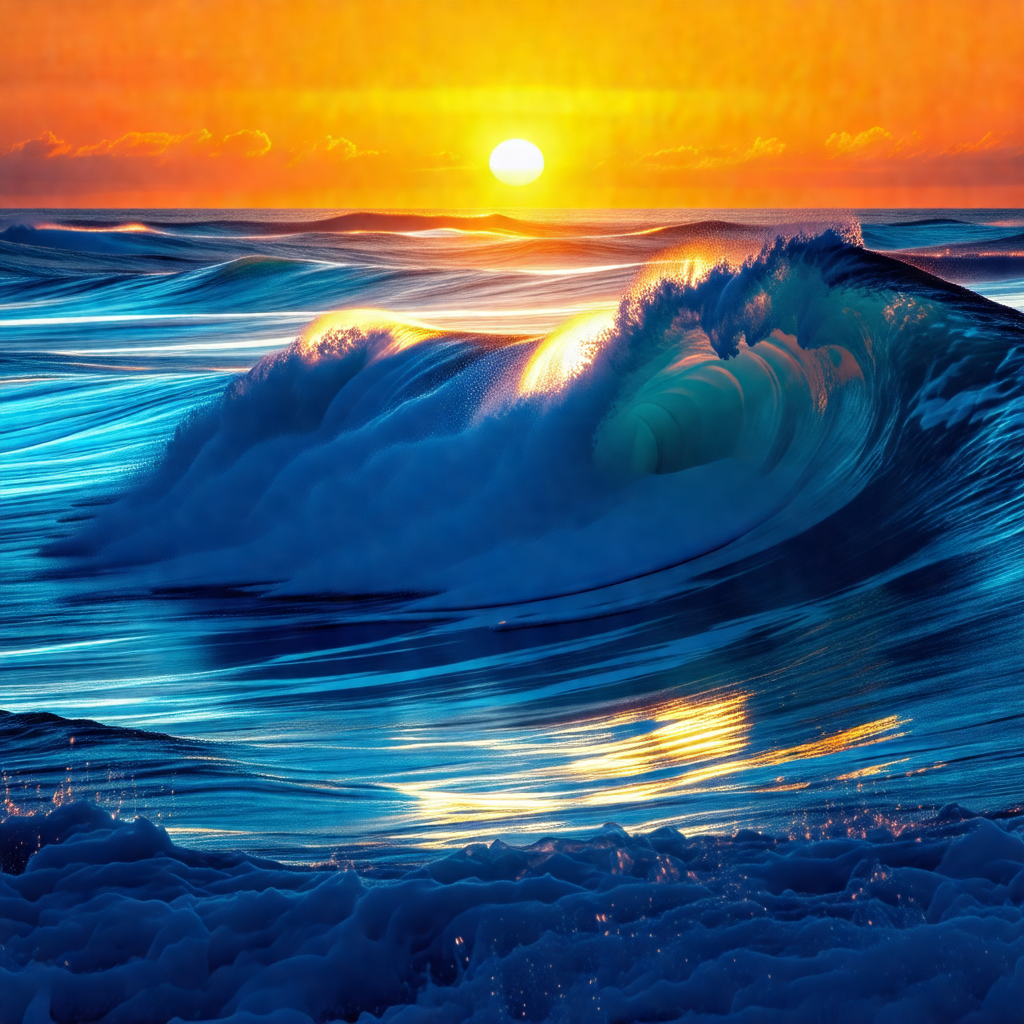 Captures a beautiful sunset over the ocean, with the sun ...