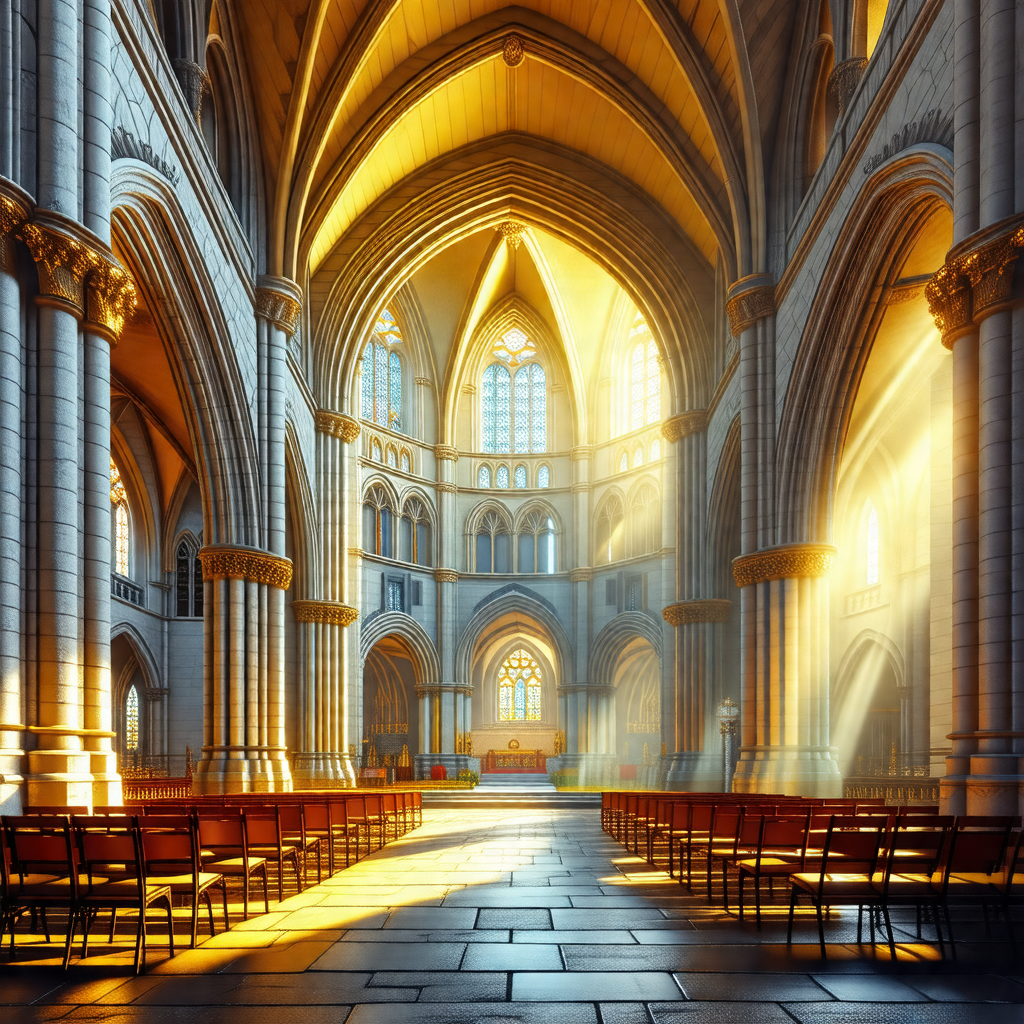 Large, ornate cathedral with a high vaulted ceiling
