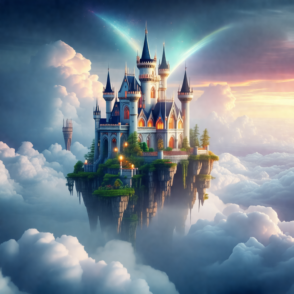 Beautiful castle floating in the clouds