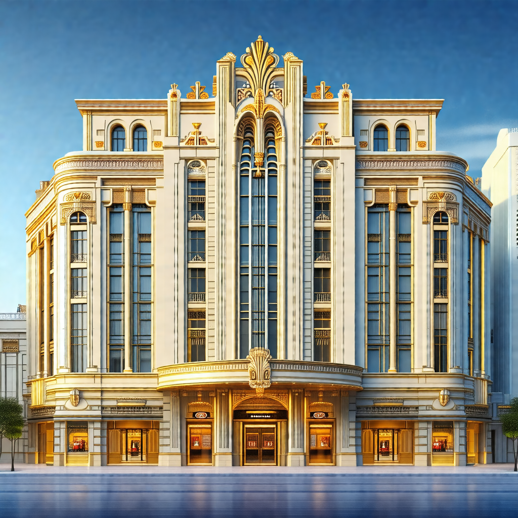 Large, ornate building with a gold and white facade