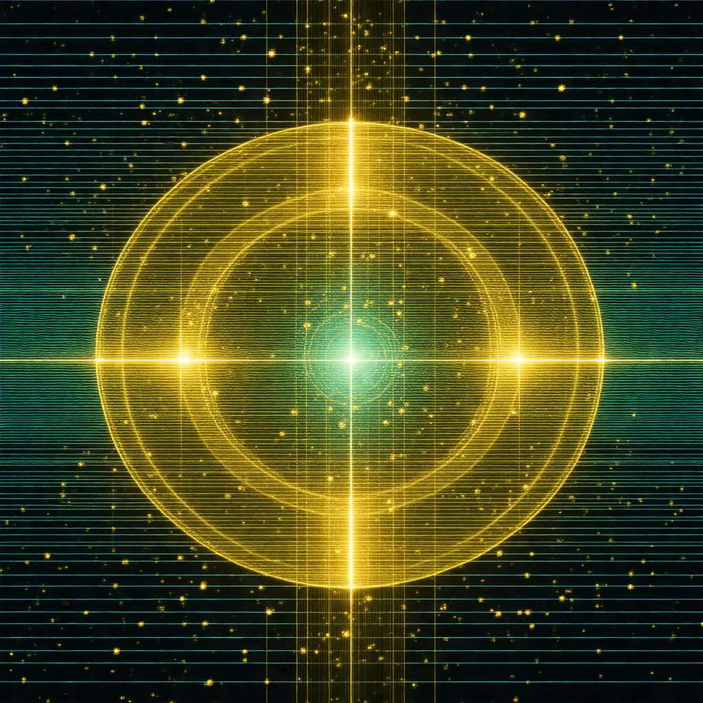 Bright yellow circle with a green center, surrounded by a...